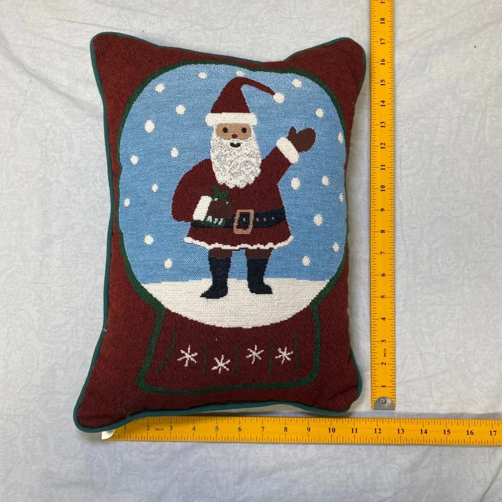 Vintage Christmas Santa Snow Globe‎ Tapestry Throw Pillow 11x16 Holiday Decor